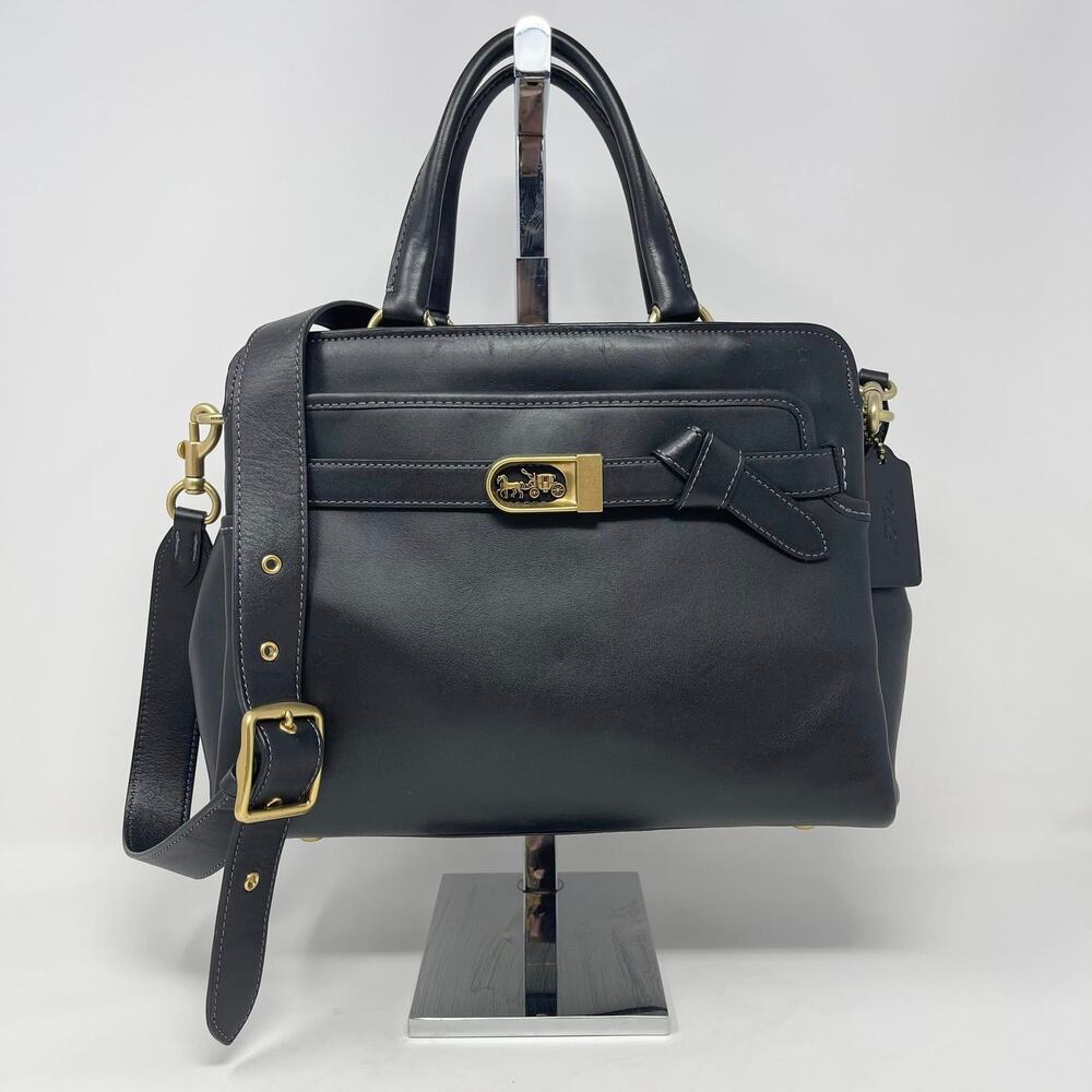 Coach Tate Carryall 29 Top Handle Crossbody Bag Black Leather Gold C4827